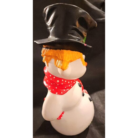 Vintage Ceramic Snowman Figurine With Polka Dot Scarf  Top Hat Decoration - Picture 4 of 12